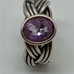Pandora Silver braid Ring with Purple Gem
